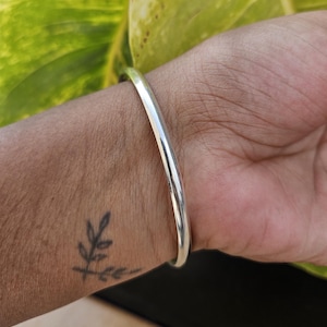 Sterling Silver Half Round Bangle Bracelet: Minimalist Silver Cuff