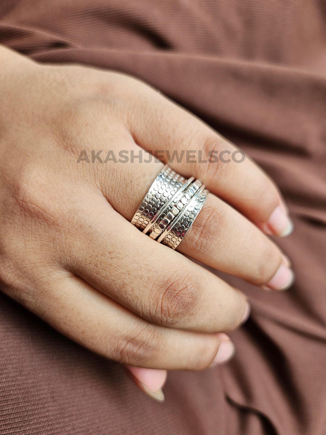 Boho Sterling Silver Spinner Ring: Wide Band Meditation, Anxiety Relief ...