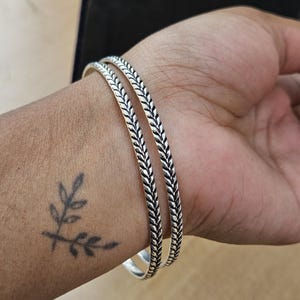925 Sterling Silver Wheat Chain Bangle | Minimalist Silver Bracelet for Women | Adjustable Oxidized Bangle | Gift for Her | Boho Jewelry
