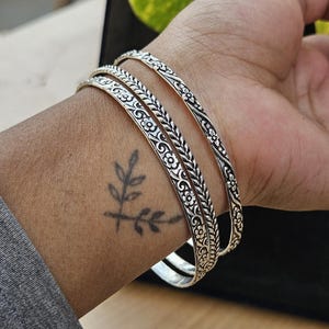 Oxidiertes Sterling Silber Armreif Set: Boho Schmuck