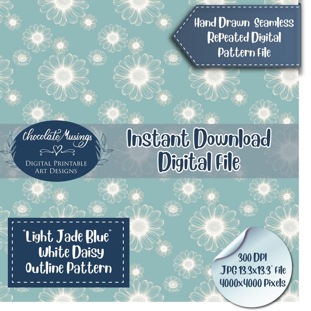 Seamless Daisy Pattern, Light Jade Blue Floral Background, Soft Neutral ...