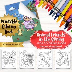 Animal Friends in the Spring Digital Coloring Book for Kids, Download and Print | Kids Coloring Book | Children&#39;s Coloring Pages | Printable