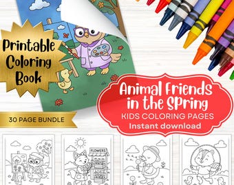 春の動物のお友達デジタルぬりえブック（子供向け）、ダウンロードして印刷 | 子供向けぬりえブック | 子供向けぬりえページ | 印刷可能