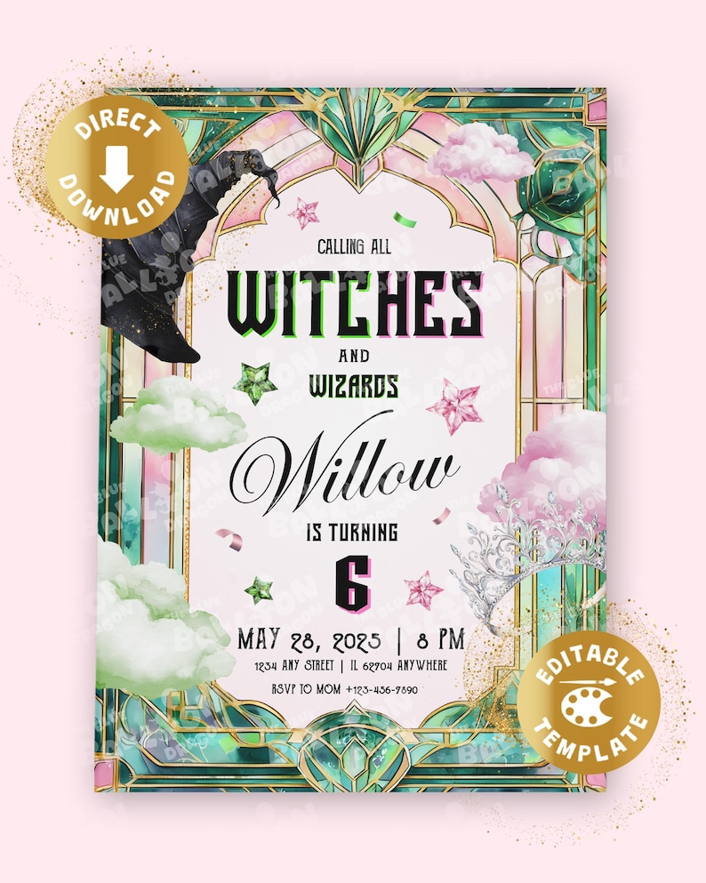 Witch Invite Witch Birthday Invitation Digital Wizard Movie Party Magical Witches ...