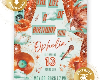Life of a Birthday Girl Invitation Digital Showgirl Invite Showgirl-Era In My Birthday Era Invitation Karaoke Personalized Canva Template
