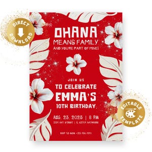 Invitation d'anniversaire Ohana, Hawaï, Aloha numérique, fête Aloha, Luau, Tropical, Invitation d'anniversaire, Fille, Personnalisé, Modèle Canva