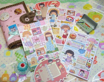 Kawaii “Rainy Diary” Artist Collection A6 Memo Sheets:   Japanese Vintage Girl Illustration Scrapbooking Journal Paper, Rain Theme