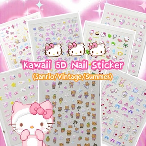 Kawaii Nail Stickers – Cartoon Cute Y2K 5D Manicure Decals/Decoration/DIY - Hello Kitty/Summer/Teddy Bear/Angel/Pink