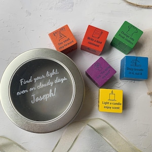 Shake Off the Blues Dice Game | Stress Relief Gift | Mindfulness & Self-Care | Personalized Dice Box | Anxiety Relief Positive Affirmations