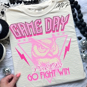 Pink Out Owls PNG: Retro School Spirit Graphic (Digital Download)
