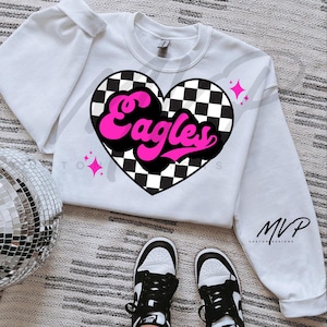Retro Eagles Checkered Heart PNG: Groovy Mascot Digital Download