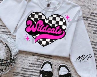 Retro Wildcats School Spirit PNG: Checkered Heart (Digital Download)
