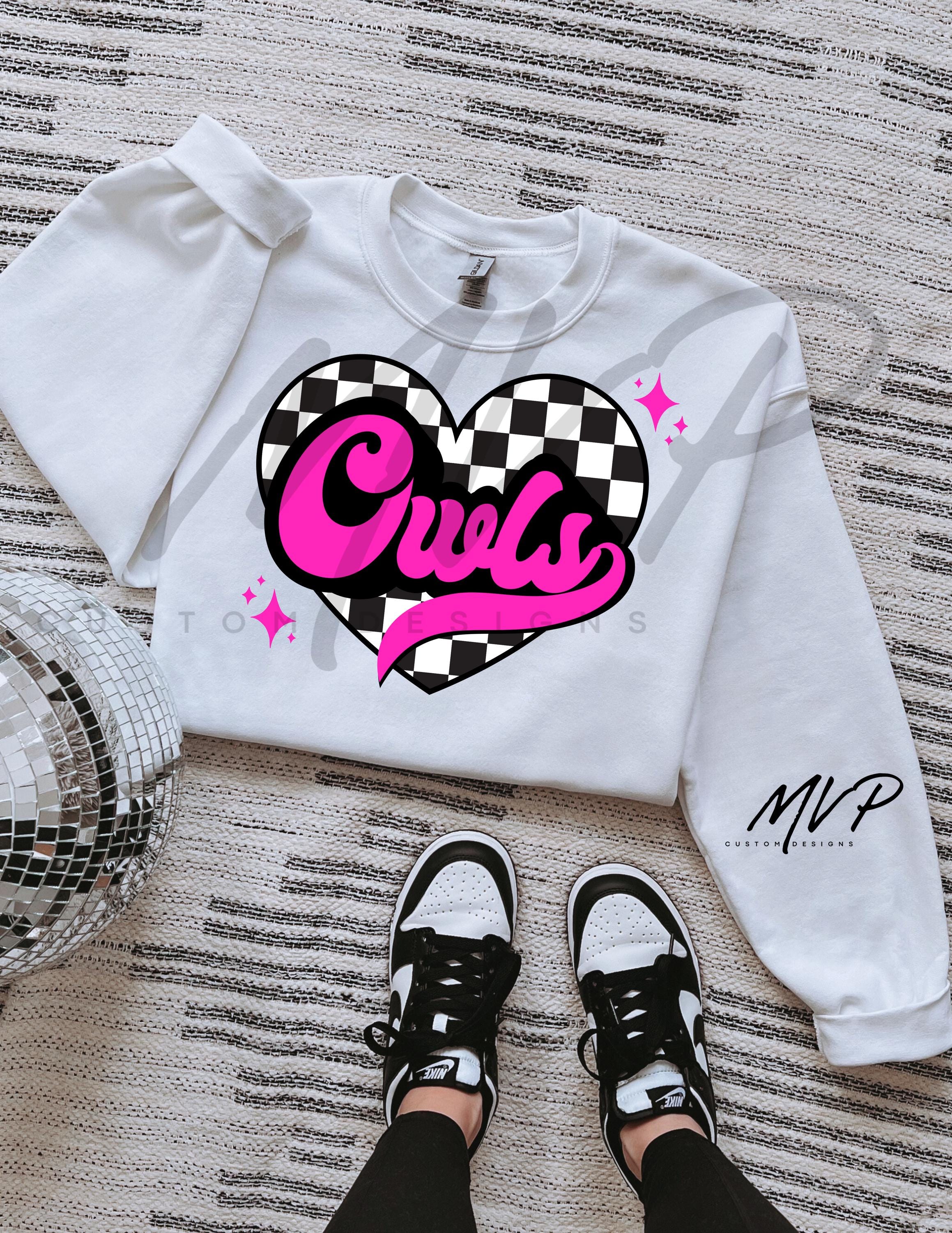 Retro Owl Mascot PNG | Checkered Heart, Groovy Pink (Digital Download)