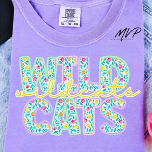 Wildcats Easter PNG  3 designs Pastel Floral Mascot Girl School Spirit