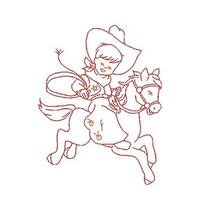 Vintage Children &#39;Ride &#39;em Cowboy!&#39; 5x7 Machine Embroidery Design