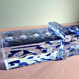 Smashed Glass Menora Jüdisches Hochzeitsgeschenk Tradition Memory Chuppah Mesusa Resin Art Cube 12x4x3&quot;