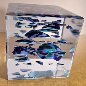 Smashed Glass Cube 4x4x4 &quot;jüdische Hochzeitsgeschenk Tradition Memory Chuppah Mesusah Resin Art Cube