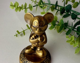 Vintage Brass Mickey Mouse Souvenir Paperweight/Walt Disney World