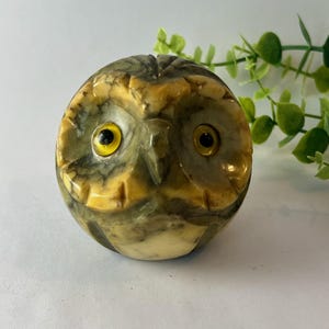 Vintage Alabaster Owl Mid-Century Paperweight