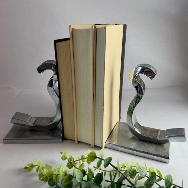 Modern Polished Aluminum Sculpture Bookends