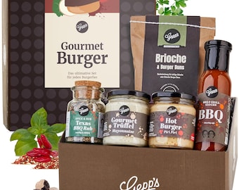 Burger Geschenkset Männer | BBQ Sauce, Texas Rub & Brioche Buns | Vatertag Geschenk Papa