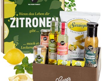 Zitronen Ostergeschenk – Geschenkbox mit Bio Olivenöl, Pesto Limone, Pasta und Zitronensalz | Geschenkidee für Genießer