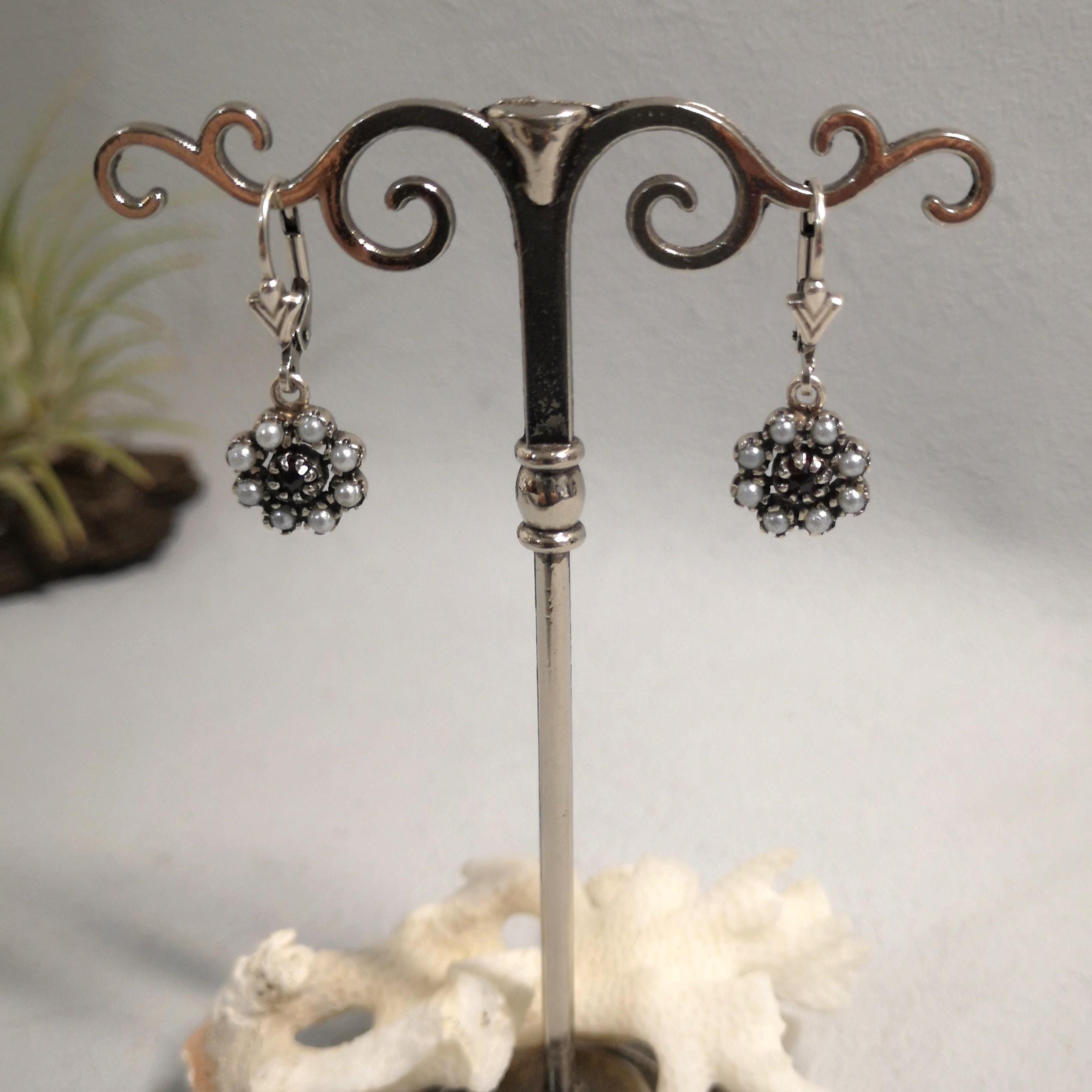 Gemondo Orecchini A Goccia In Argento 925 Con Granato Ovale E Marcasite – Stile Art Nouveau – Gioiello Nascita Gennaio