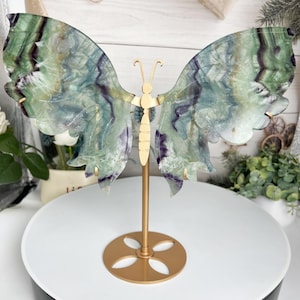 Feather Fluorite Butterfly Wings: 10-inch Crystal Healing Decor