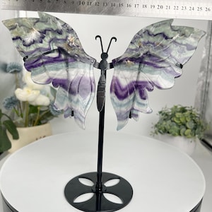 Feather Fluorite Butterfly Wings: Hand-Carved Crystal Healing Decor