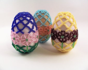 Spring Flower Beaded Easter Egg Pattern, Beading Tutorial in PDF