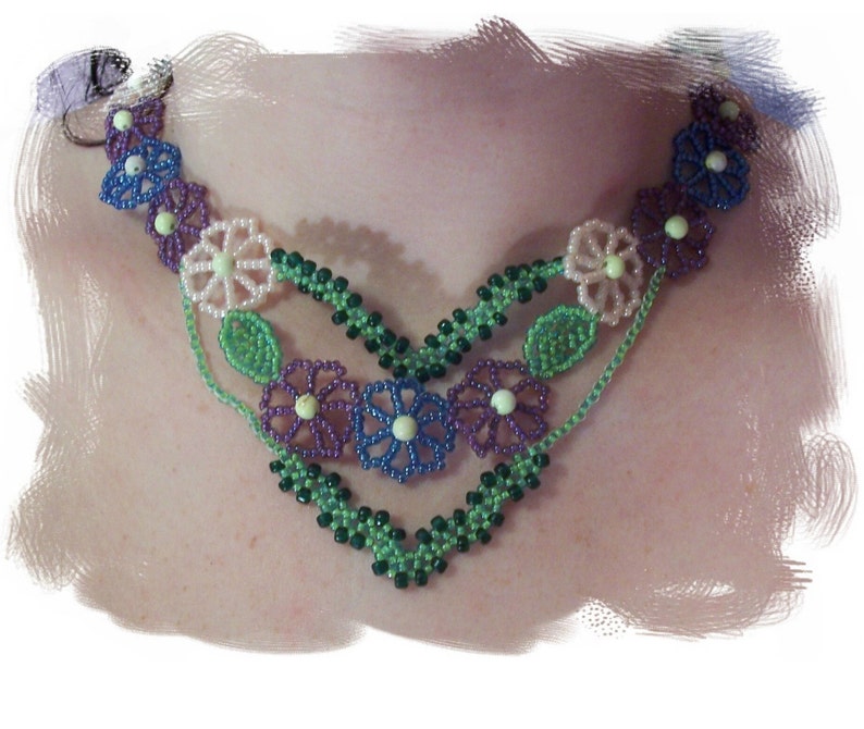 Garden Party Necklace Pattern, Beading Tutorial in PDF image 1