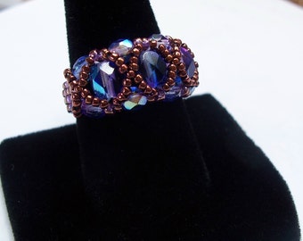 Fire-Polish Ring Pattern, Beading Tutorial in PDF