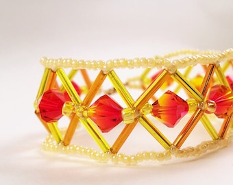 Fire Opal Bracelet Pattern, Beading Tutorial in PDF