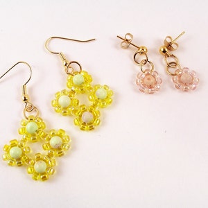 Daisy Earring Patterns, Beading Tutorial in PDF image 1