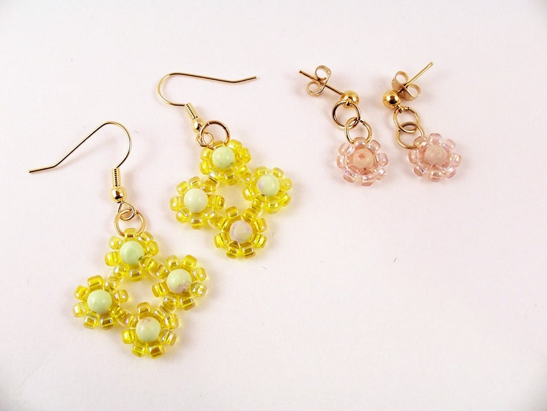 Daisy Earring Patterns, Beading Tutorial in PDF image 1