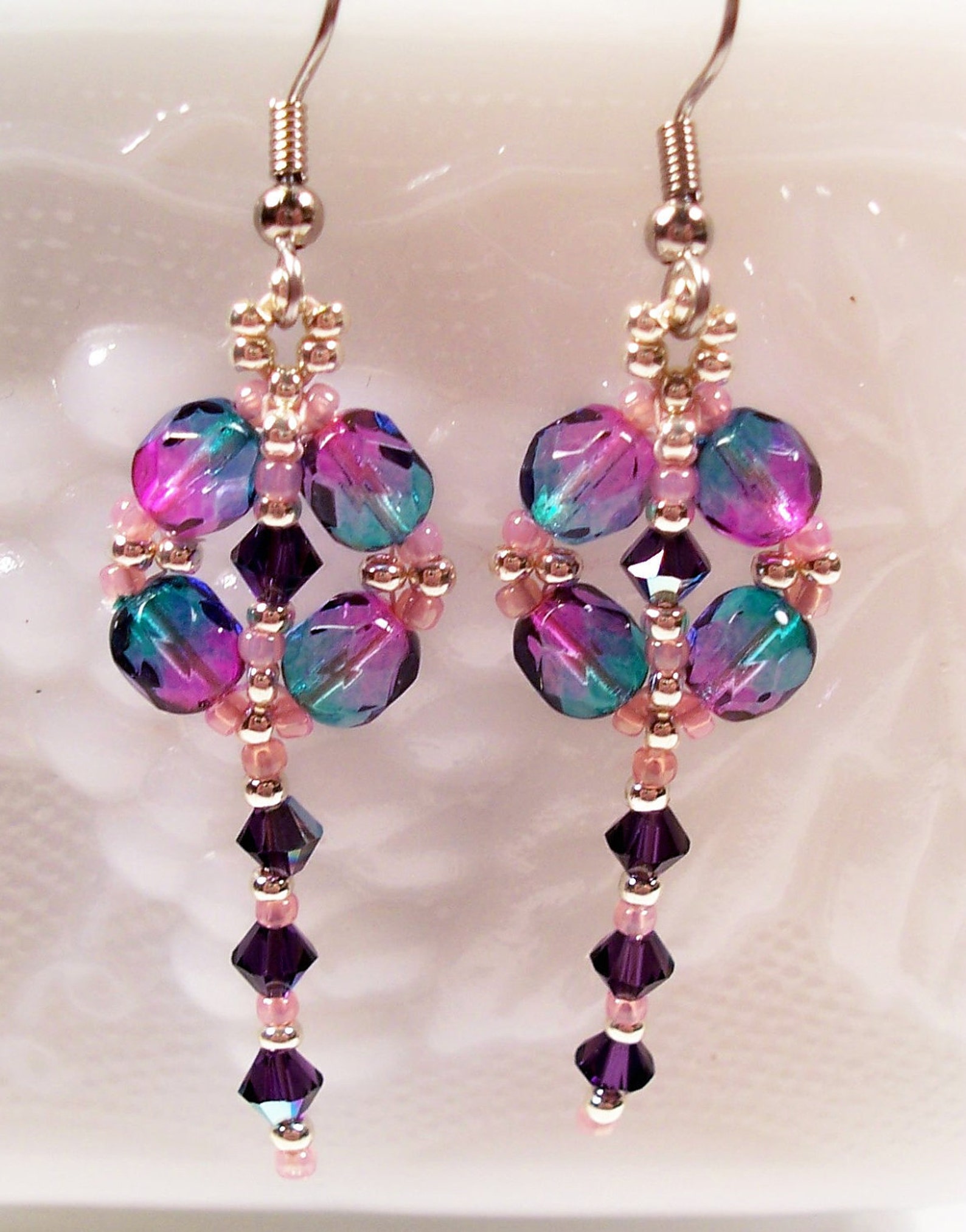 Dangle Diamond Earring Pattern Beading Tutorial in PDF Etsy