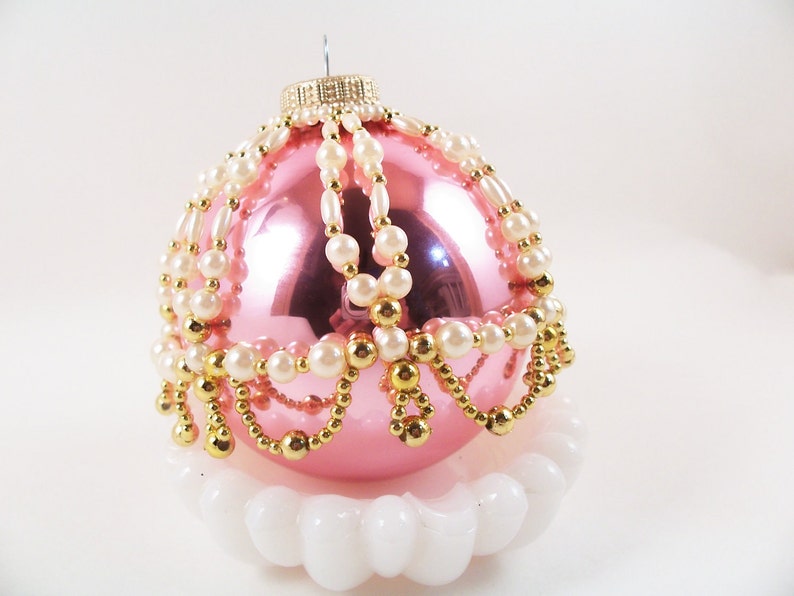 Frosted Pearl Christmas Ornament Cover, Beading Tutorial in PDF image 2