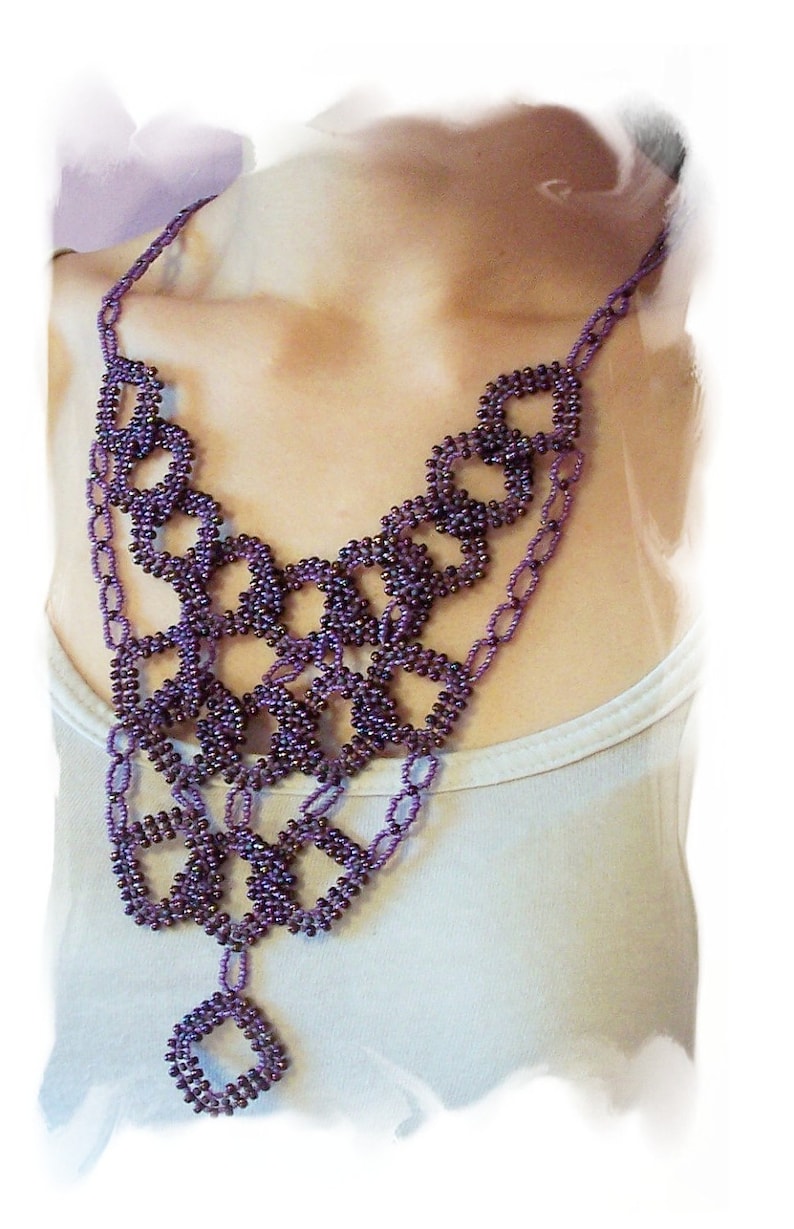 Diamond Link Necklace Pattern, Beading Tutorial in PDF image 1