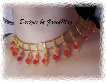 Fire Opal Necklace Pattern, Beading Tutorial in PDF