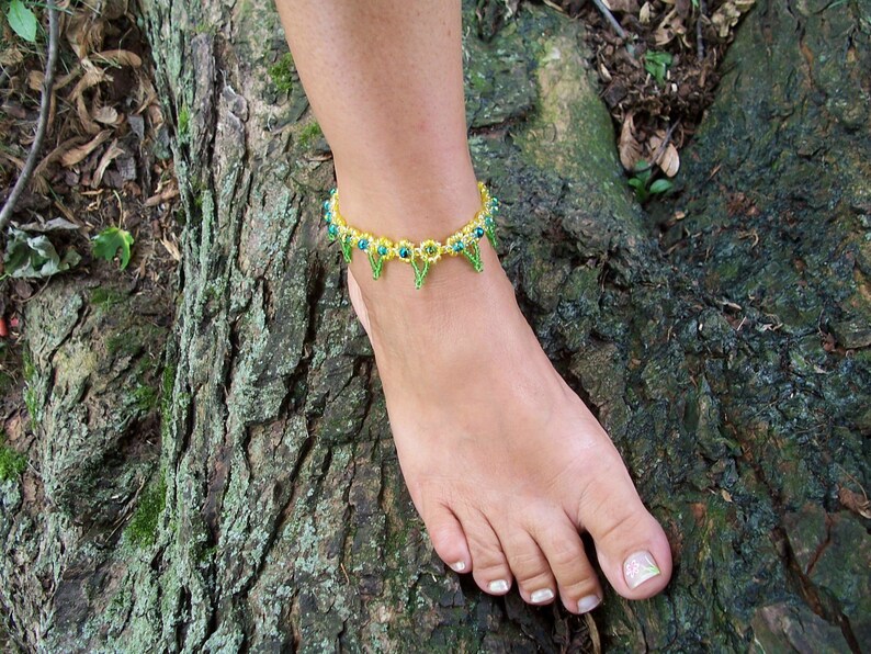 Daisy Beaded Anklet Pattern, Beading Tutorial in PDF Etsy