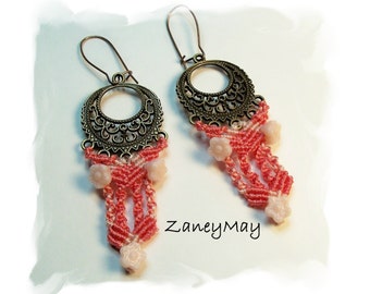 Peach Opal Micro Macrame Earring Pattern in PDF