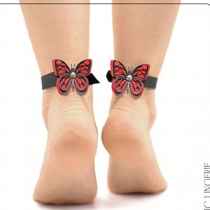 Butterfly Leather Ankle Cuffs – Adjustable Fetish & Cosplay Foot Accessories, Handmade Gothic Anklet Jewelry, Birthday Gifts, Gift For Her,
