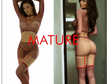 Burgundy Body Stockings, Women Elegant Lace Garter Stocking, Lightweight, Stylish, Comfortable, Tattoo Body Suit, Underwear Gift, Sexy,