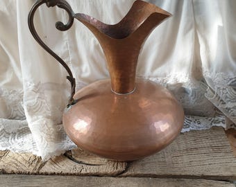 Old copper pitcher, old copper vase, old italian copper jug, copper kitchenware, vintage copper miniature, vintage copper pan, copper ewer