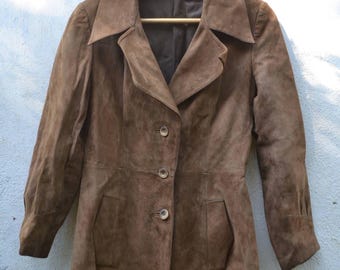 Classic women suede jacket, autumn leather jacket, women leather jacket, women brown hide jacket, vintage suede jacket, made in italy
