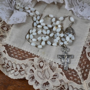 Old rosary, vintage rosary, blue rosary, glass rosary, old white rosary, christian rosary, rosary, catholic rosary, old christian rosary
