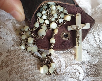 Old rosary, vintage rosary, white rosary, pearl rosary, old mop rosary, mother of pearl rosary, catholic rosary, old christian rosary