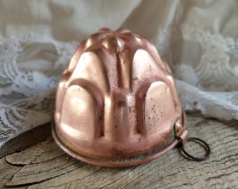 Kupferpuddingform, alte Kupferpuddingform, alte italienische Kupferform, Kupferform, Zinn ausgekleidet Kupferform, Vintage kleine Puddingform