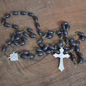 Rosary, old rosary, christian rosary, catholic rosary, antique rosary, plastic rosary, black rosary, black plastic rosary, jerusalem rosary