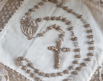 Sterling filigree rosary, big sterling filigree rosary gold plated, sterling silver catholic rosary, silver rome christian